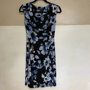 Ralph Lauren Blue Tone Watercolor Floral Print Dress – Size 2